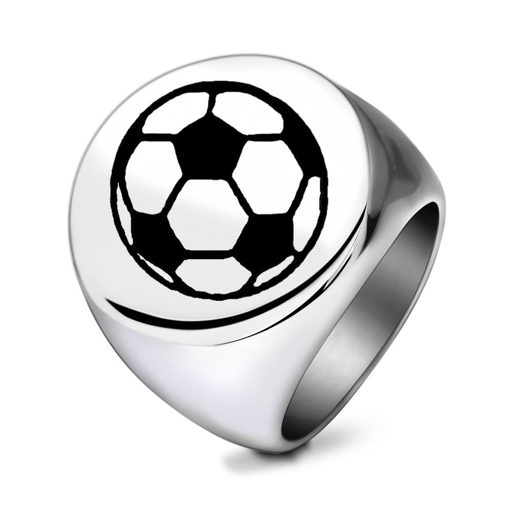 Round smooth surface laser-engraved football stainless steel ring 7