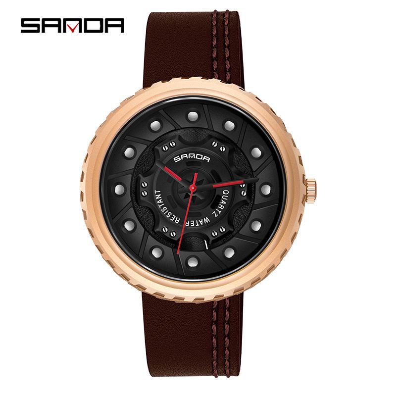 Sanda Men s Leather Strap Skeleton Dial Quartz Fashion Watch