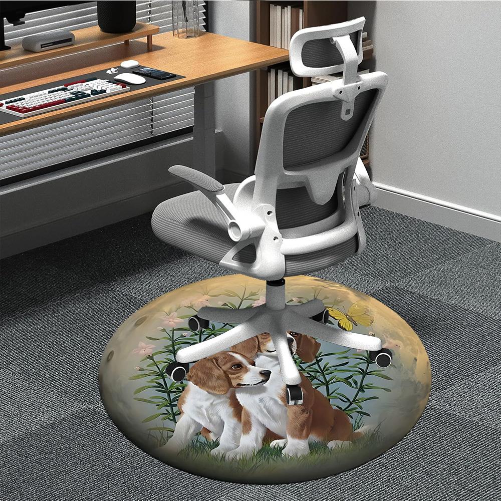 1pc Beagle Print Chair Carpet for Office, Round Polyester Mat, Indoor Decor for Office, Easycare Fabric, Washable Non-slip Area Carpet