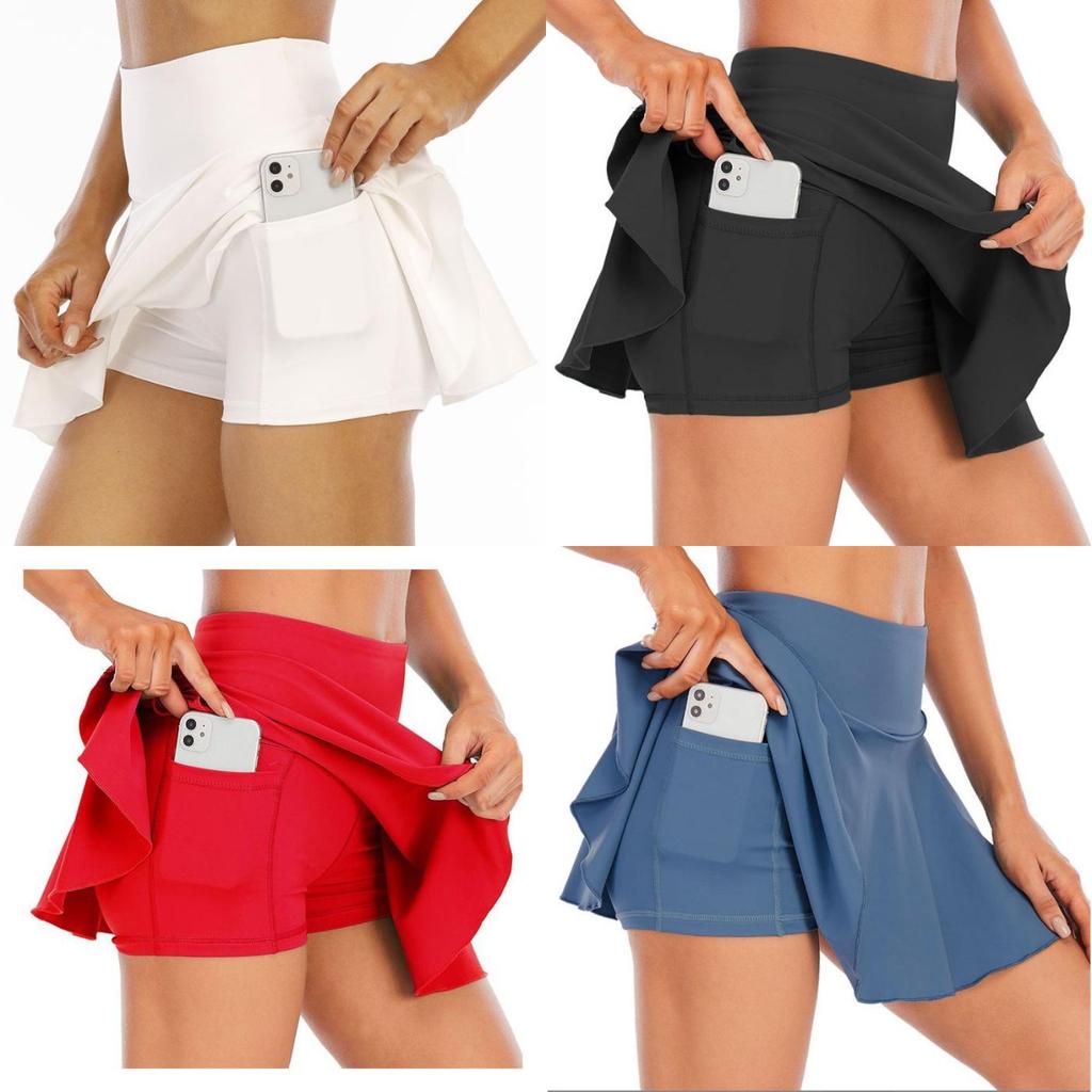 Quick Drying Breathable Outdoor High Waisted Pocket Fitness Yoga Midi Skirt