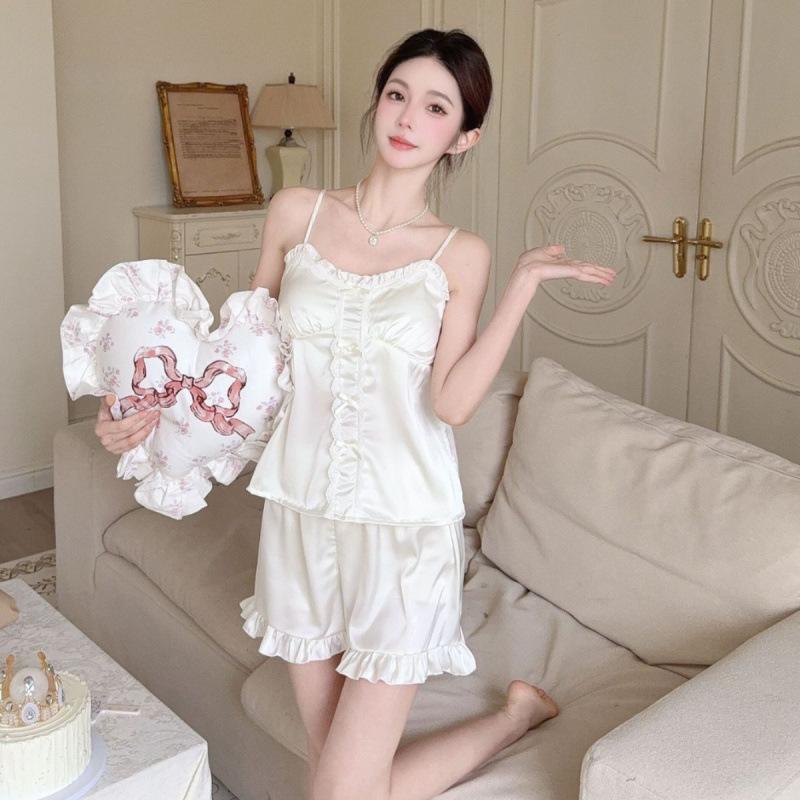 Ice Silk Pajamas for Women 1011 Summer Youthful Style Strap Shorts High-End Thin Sexy Loungewear Set