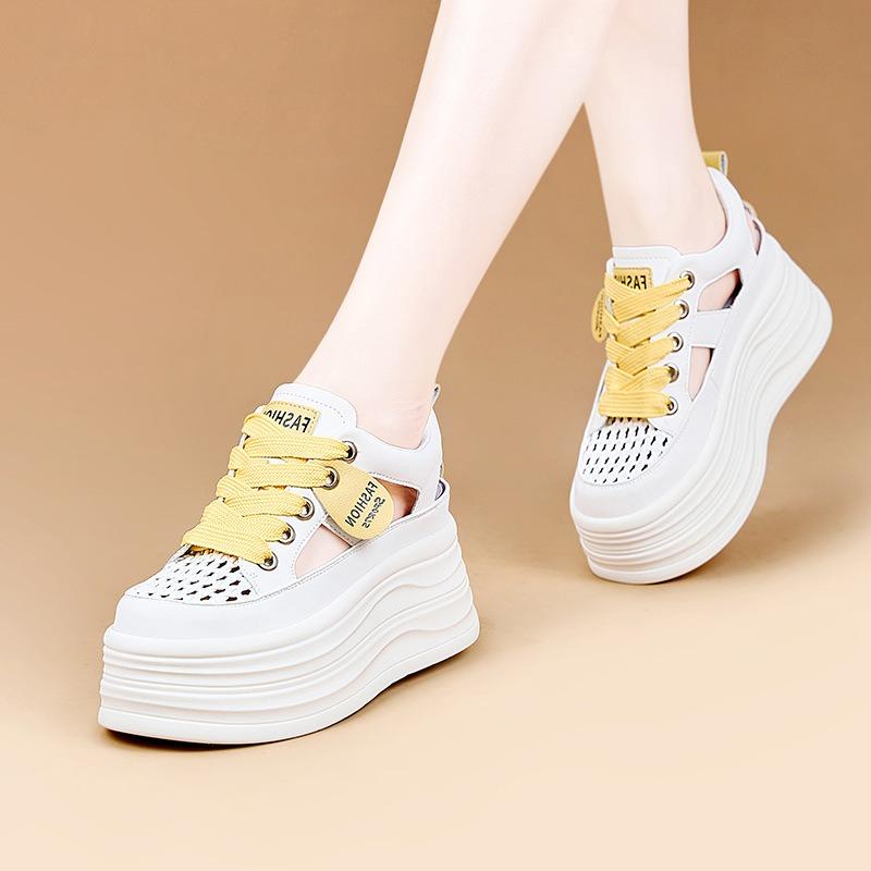 Thick Sole Heightening Cm Woven Hollow White Shoes Women's New Breathable Shoes Children's Versatile Flat Sandals
