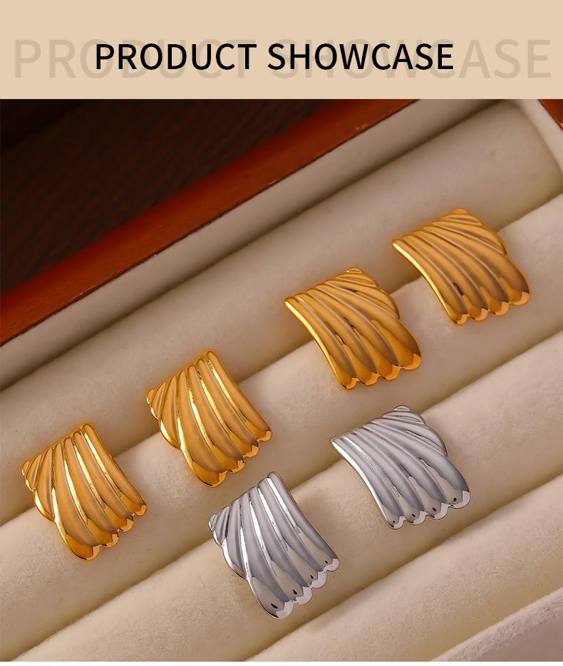 Summer Titanium Steel Striped Square Stud Earrings - European & American Fashion