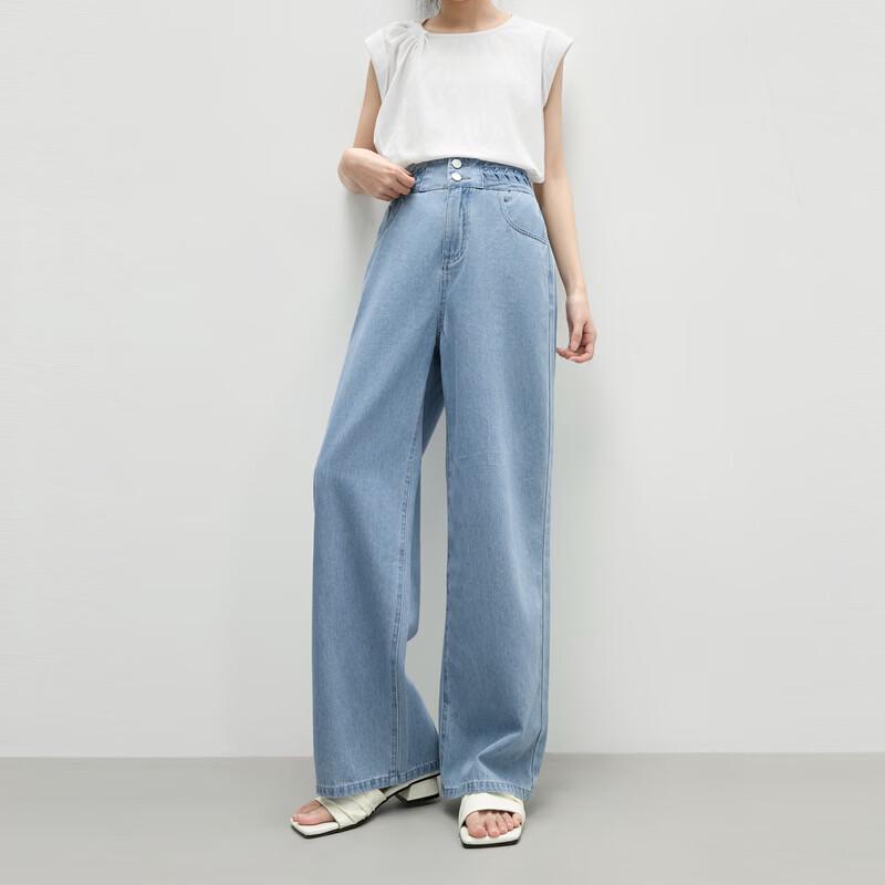 Qiushui Yiren Women s Loose Wide-Leg Denim Jeans S
