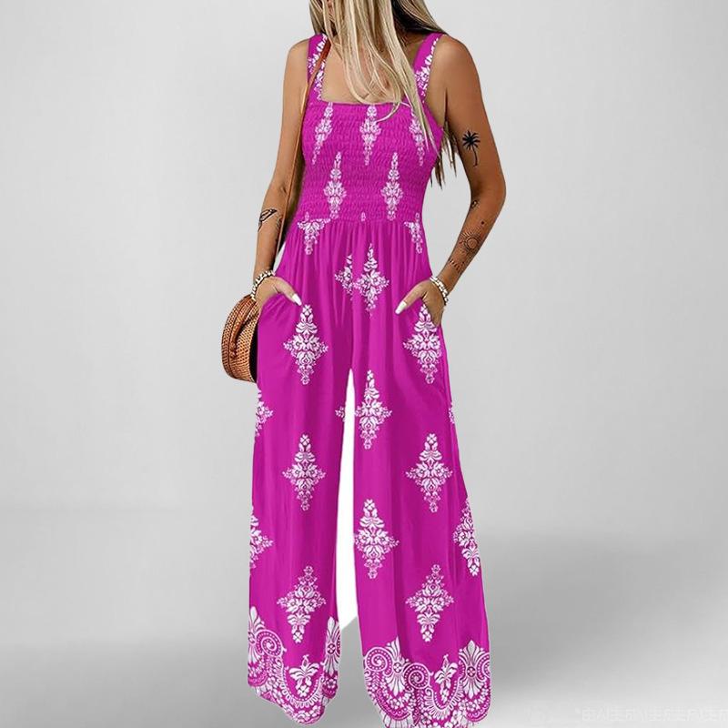 2025 Summer Women's Printed Casual Loose Short Sleeve Jumpsuit