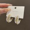 Silver needle high sense C-shaped crystal earrings women's retro light luxury Internet celebrity same earrings Japanese and Korean style ear jewelry