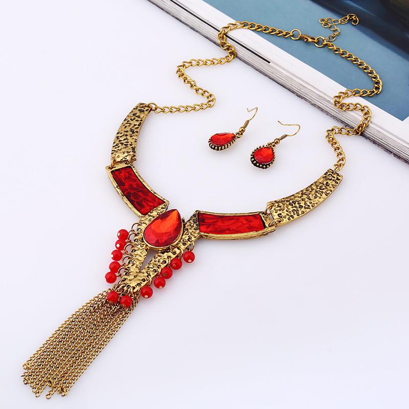 

Винтажная металлическая цепочка с подвеской-кисточкой для модных украшений AntiqueGoldRed