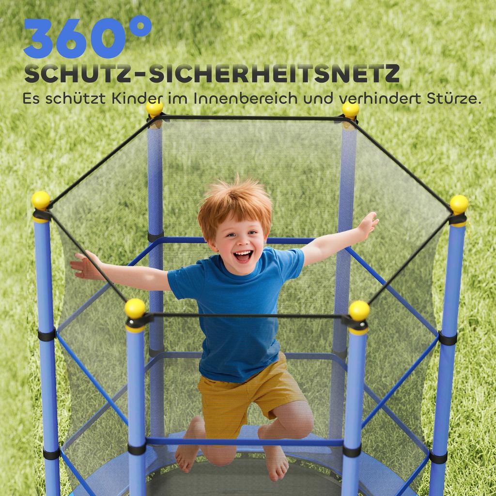 4.6FT/55" Kids Trampoline with Enclosure Net, Outdoor Indoor Use, for Ages 3-10 Years, Blue