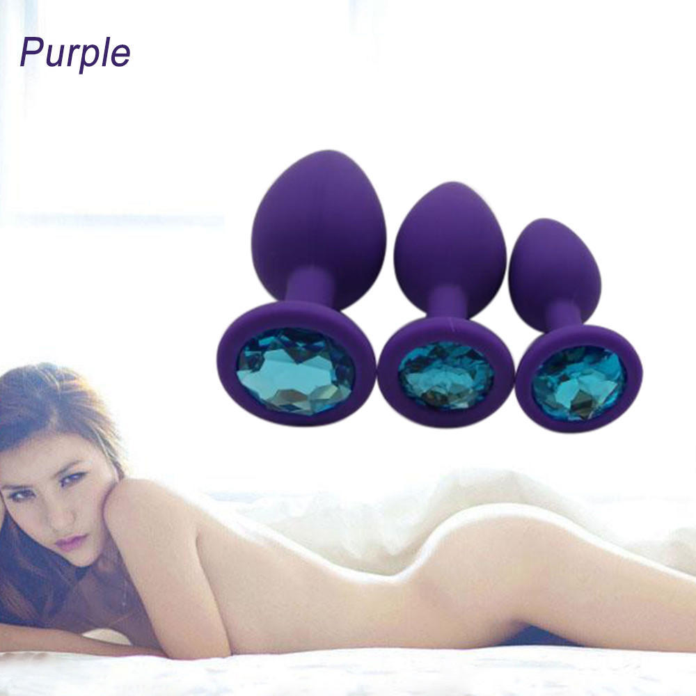 3 Pcs 3 Size Silicone Jeweled Anal Butt Plugs Anal Trainer Toys
