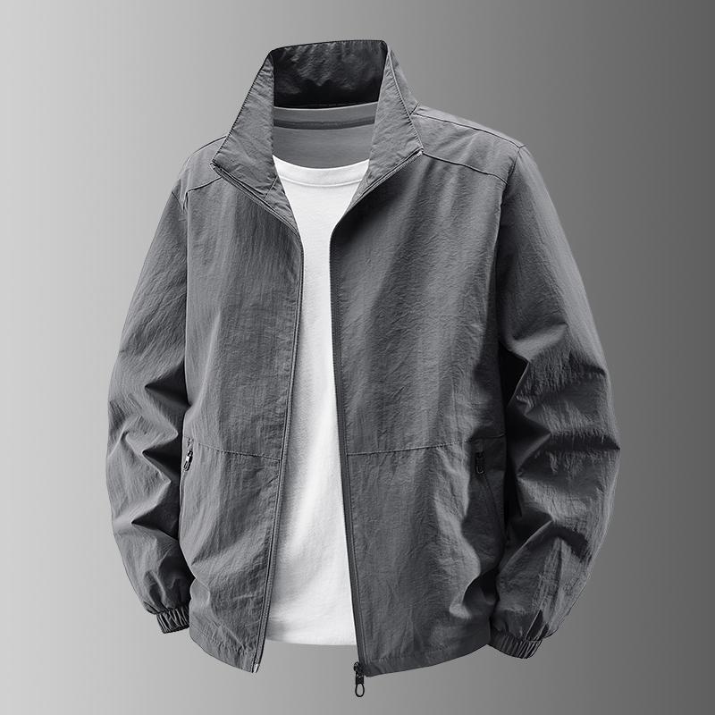 Spring Autumn Polo-neck Solid Loose Casual Zipper Coat Male Long Sleeve Simple All-match Cardigan Jacket Top Men