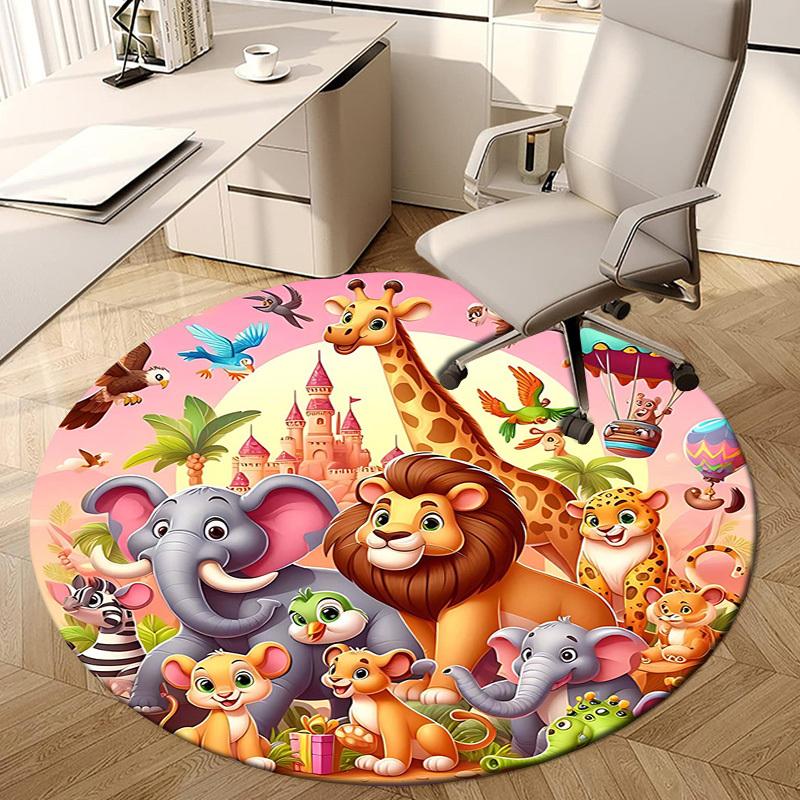 1PC Animal Castle Non-Slip Floor Round Carpet, Office, Family, Bedroom, Large Area Rug Indoor Rugs, Durable PolyesterH0329