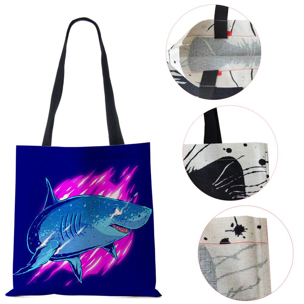 Tiger Elephant Print Shopping Bags Women Folding Reusable Customize Tote Shoulder Bag Canvas Casual Groceries Handbags CLE