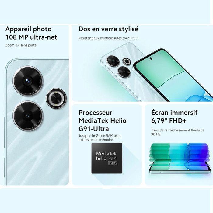 XIAOMI Redmi 13 Smartphone 8+256Go Noir Caméra 108 MP Écran 6,79" 90Hz MediaTek Helio G91-Ultra 5030mAh Batterie Charge Rapide 33W