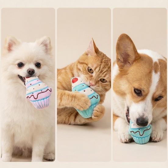 Pet Toy Bite-Resistant Plush Chew Toy with Interactive Sound Design Squeaky Ice Cream Shape Pet Teeth Cleaning Toy