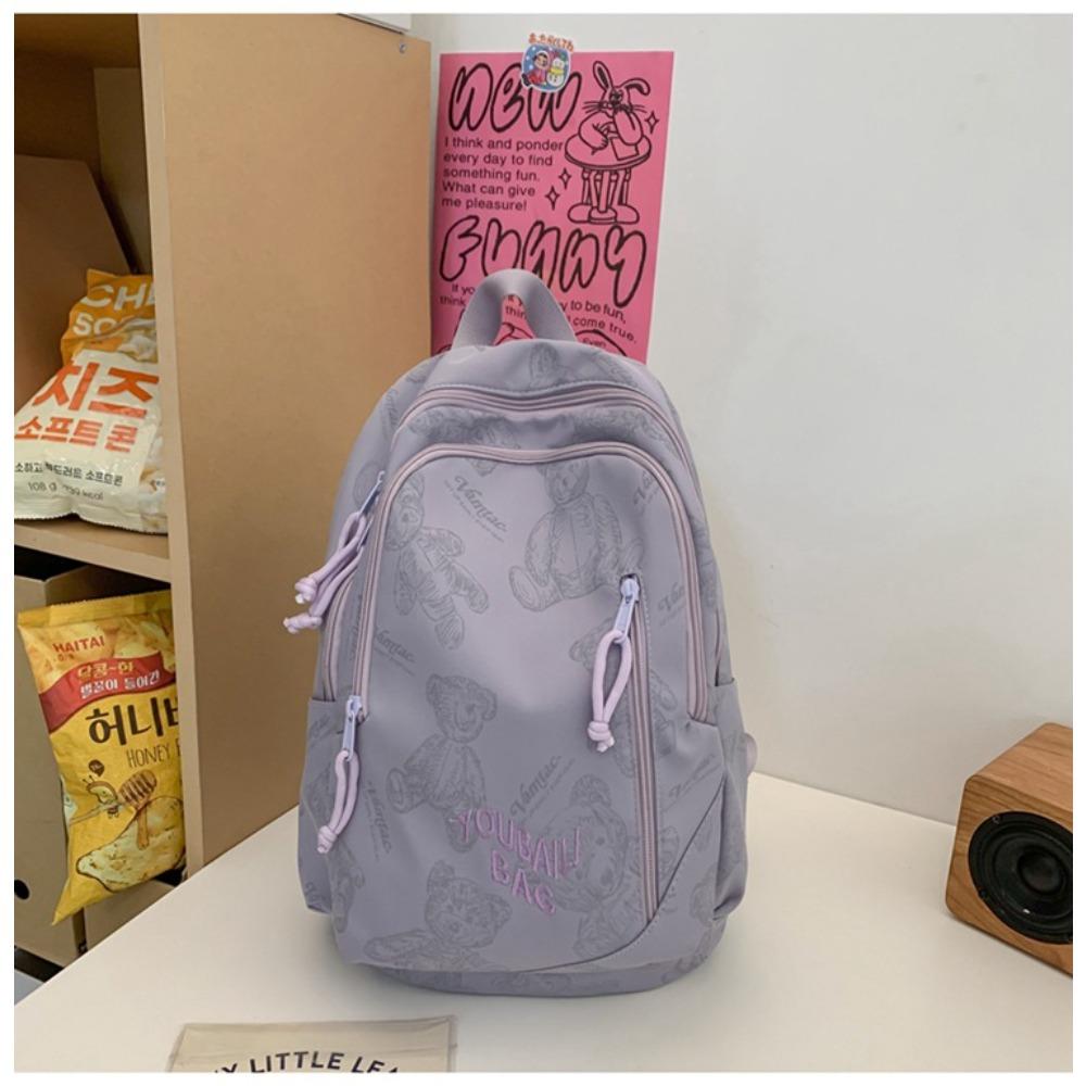 Bear printed schoolbag junior high school girls high school students high value niche design lightweight backpack female students