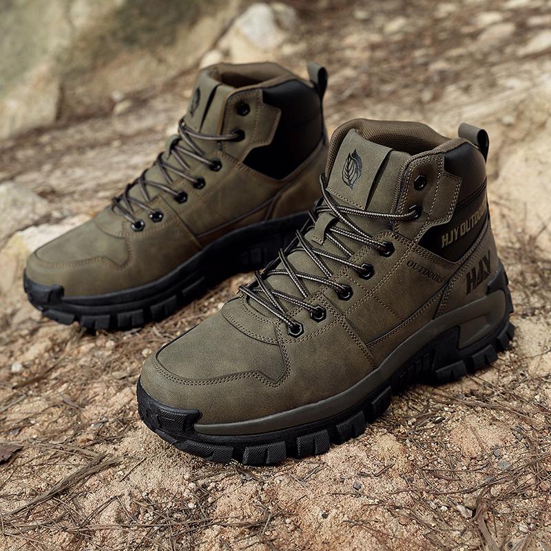 Men's Thick-soled High-top Boots Outdoor Non-slip Lace-up Hiking Shoes for Hiking Camping Trekking All-terrain Outdoor Walking