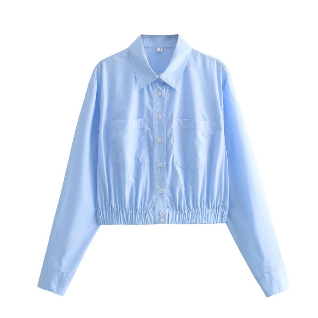 Spring 2024 Women's European & American Style Loose Turn-Down Collar Shirt: Elastic Waist, 3 Colors Available