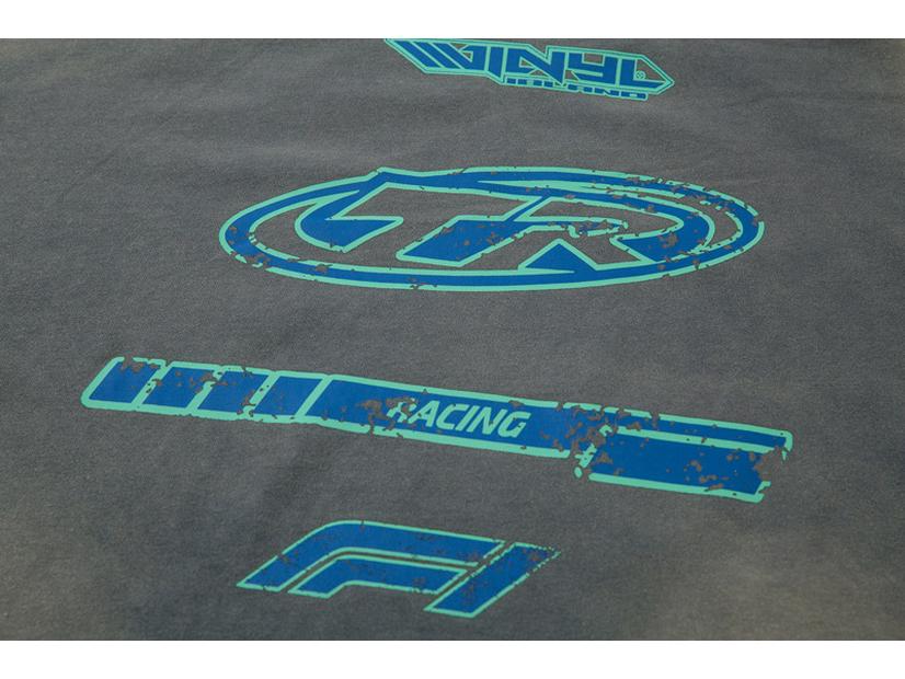 American Racing Retro Distressed Long Sleeve Tee - Hip Hop Streetwear with Cracked Letter Print and Fake Two-Piece Design