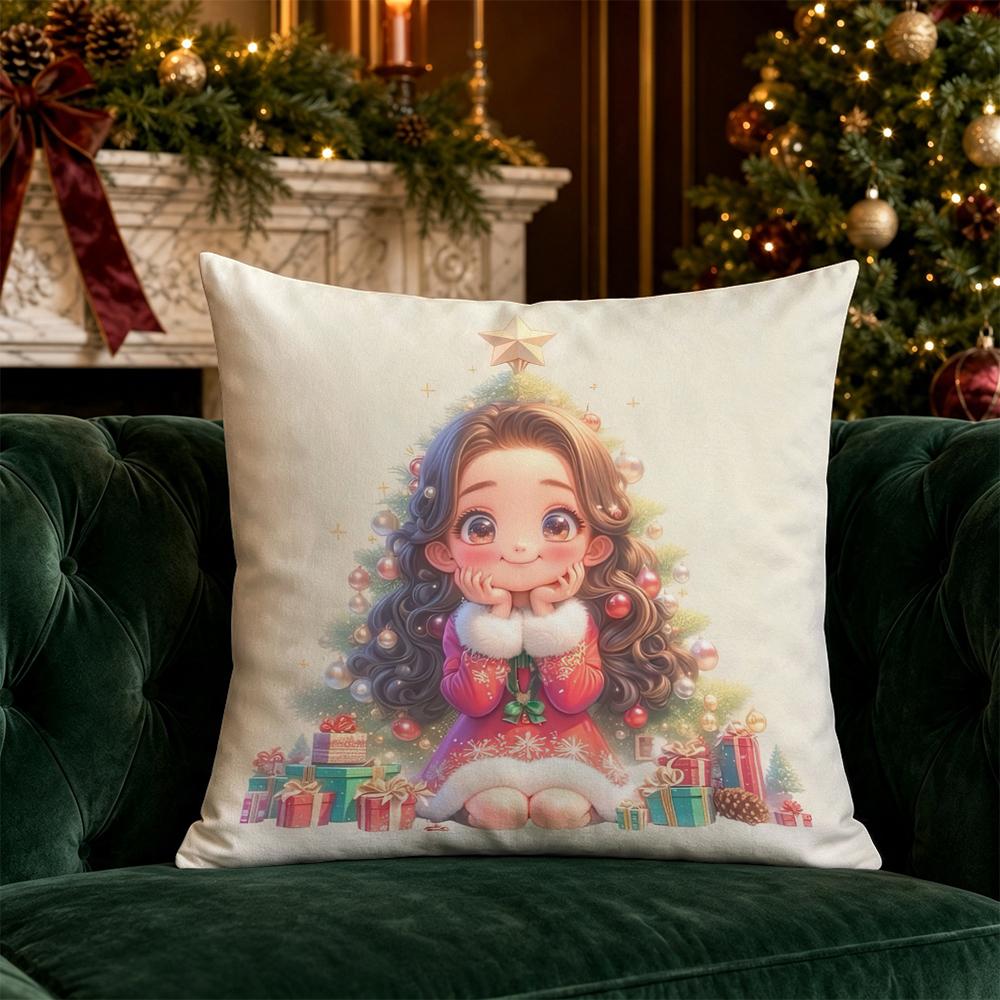 Christmas Cute Cartoon Pillow Covers Pattern Cushion Cover Suitable for Sofa Bedroom Car Pillow Cover