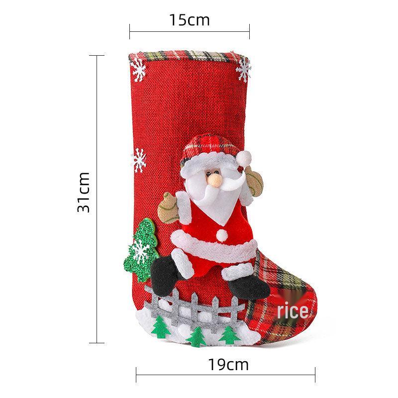Large Linen Christmas Stocking & Gift Bag Set for Decorations