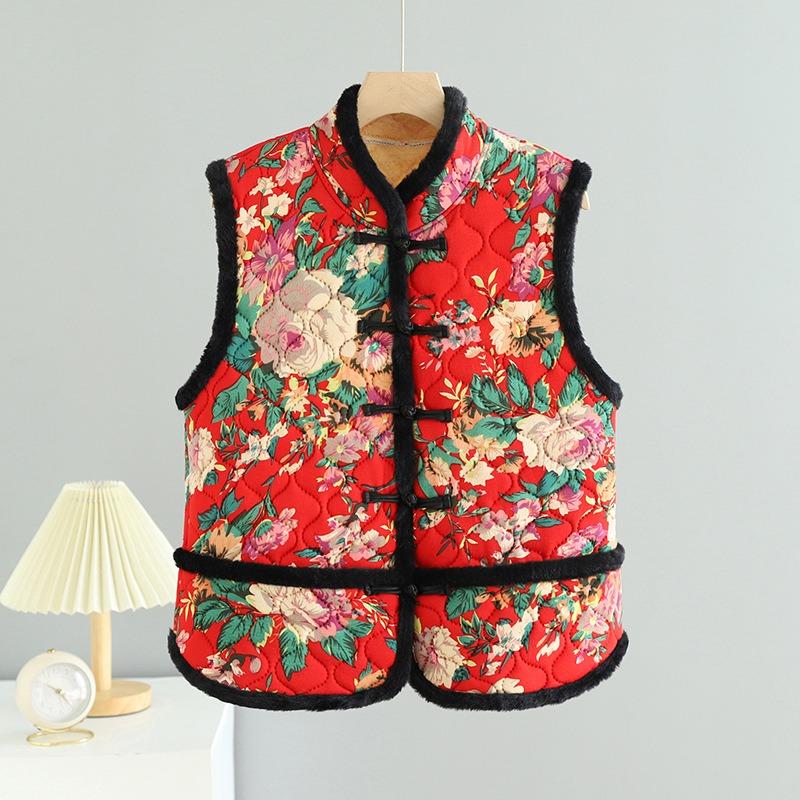 Typ knoflíkový sametová vesta bunda střední dámské podzimní a zimní oblečení retro vesta zateplená teplá vesta