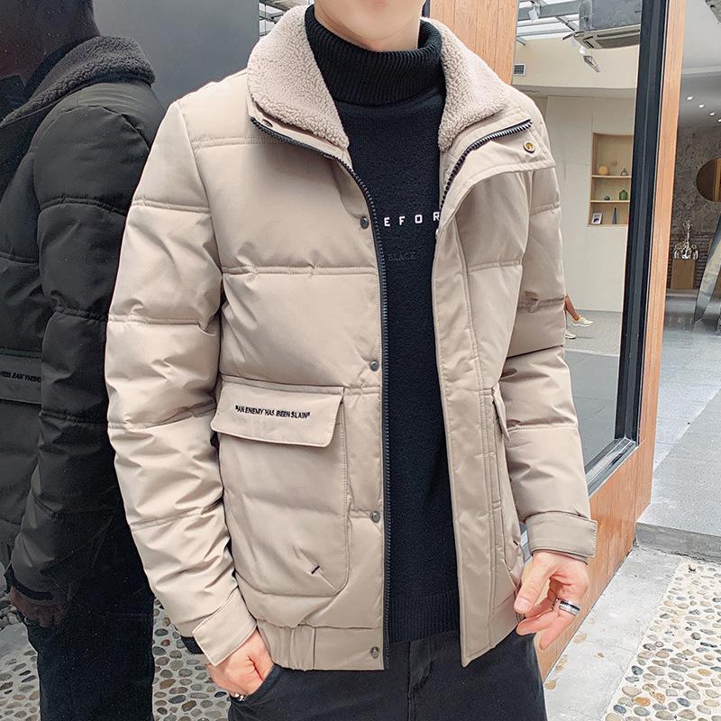 Men's Fall and Winter Zipper Lapel Slim Warm Jacket Thickened Short Warm Jacket