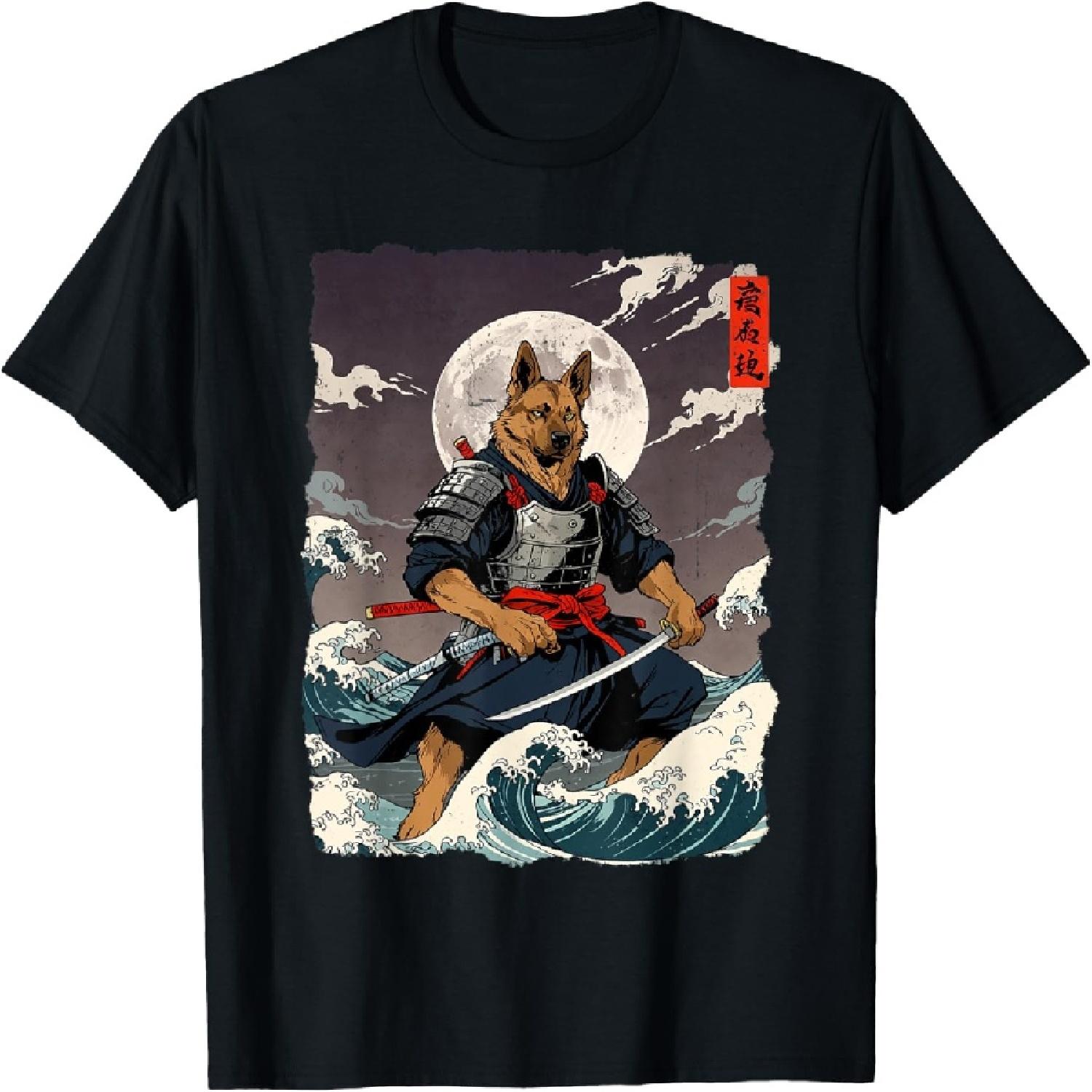 German Shepherd Samurai Japanese Retro Ukiyo-e Warrior Dog T-Shirt XXXXXL разноцветный