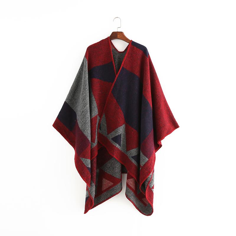 Imitation Cashmere Women Vintage Geometric Poncho Scarf Winter Warm Shawl Wrap Comfortable Female Knitted Soft Thick Blanket