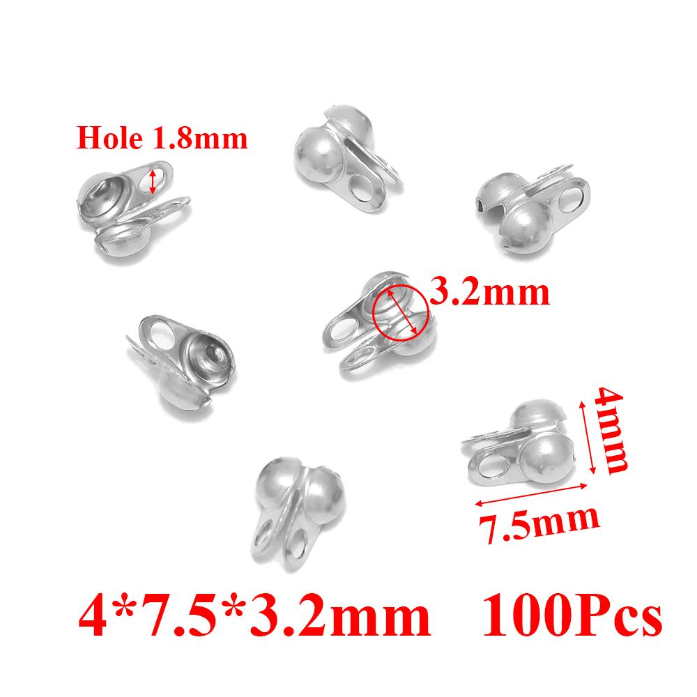 50-100pcs Gold Fitting Stainless Steel Ball Chain Calotte Crimps Beads Connectors End Clasps for DIY Bracelet Necklace Making