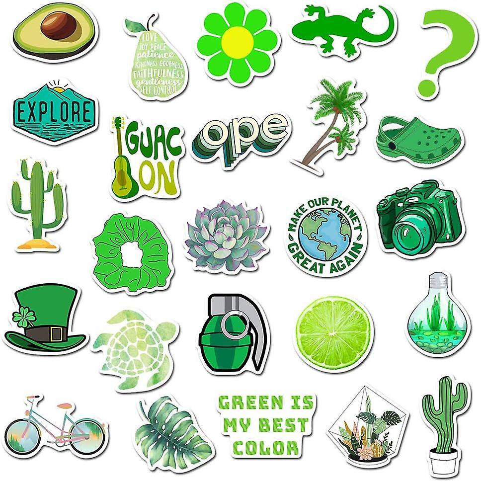 Colorful Aesthetic Stickers for Girls Waterproof Cute Stickers 50-Pack Water Bottle Laptop Phone Stickers for Teens (Green)