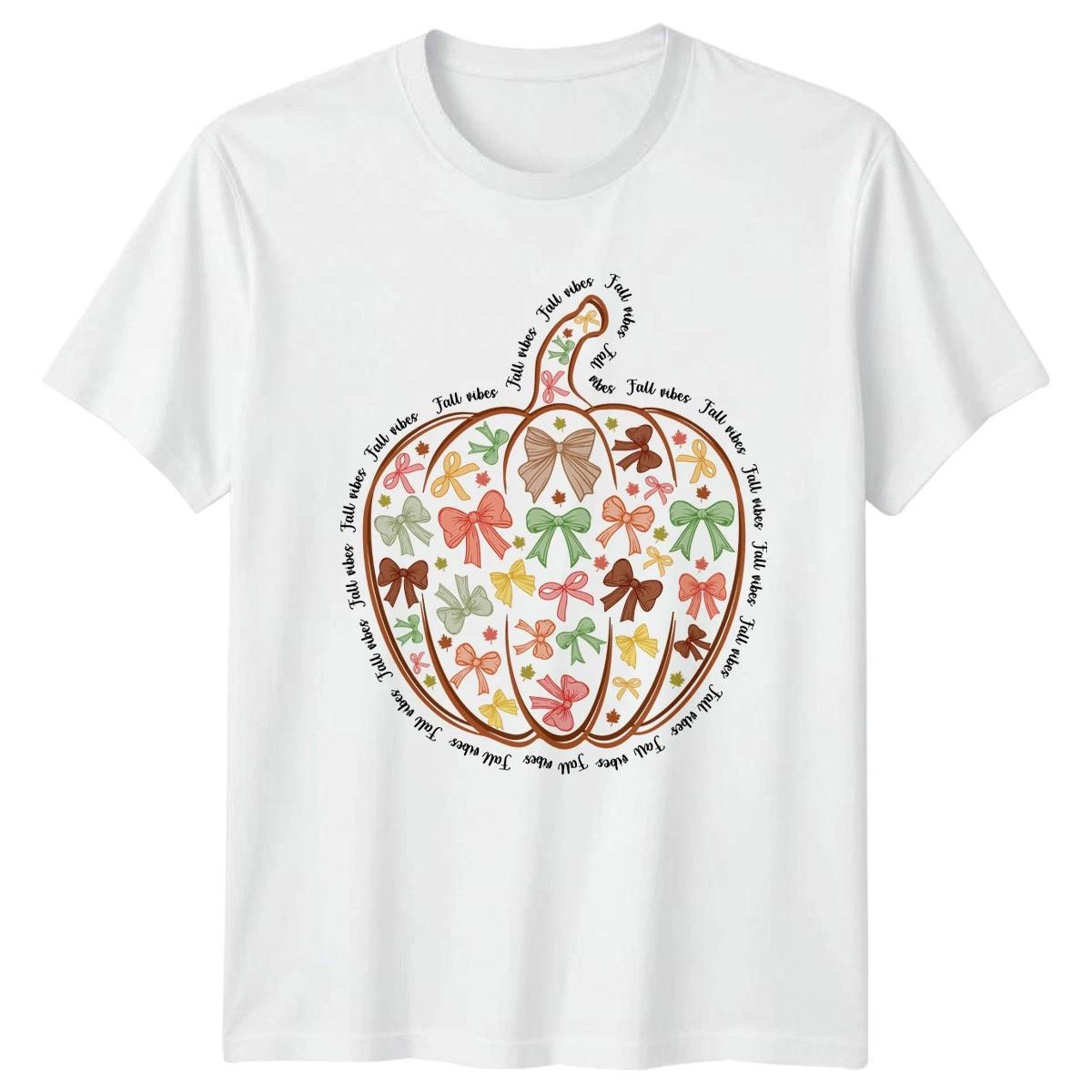 Fall Vibes Pumpkin Ribbons Autumn Season Mens T-Shirt Womens Graphic Tee XXXXL