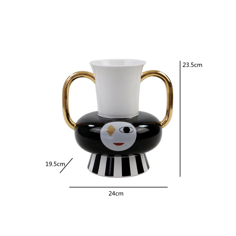 Advanced Striped Dual Ear Ceramic Vase, Cartoon Clown Face Vase, Living Room Flower Arrangement, Room Aesthetic Decoration