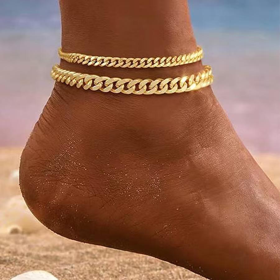 Elegant Double-Layer Cuban Chain Anklet for Women - Unique, Minimalist Beach Style Accessory