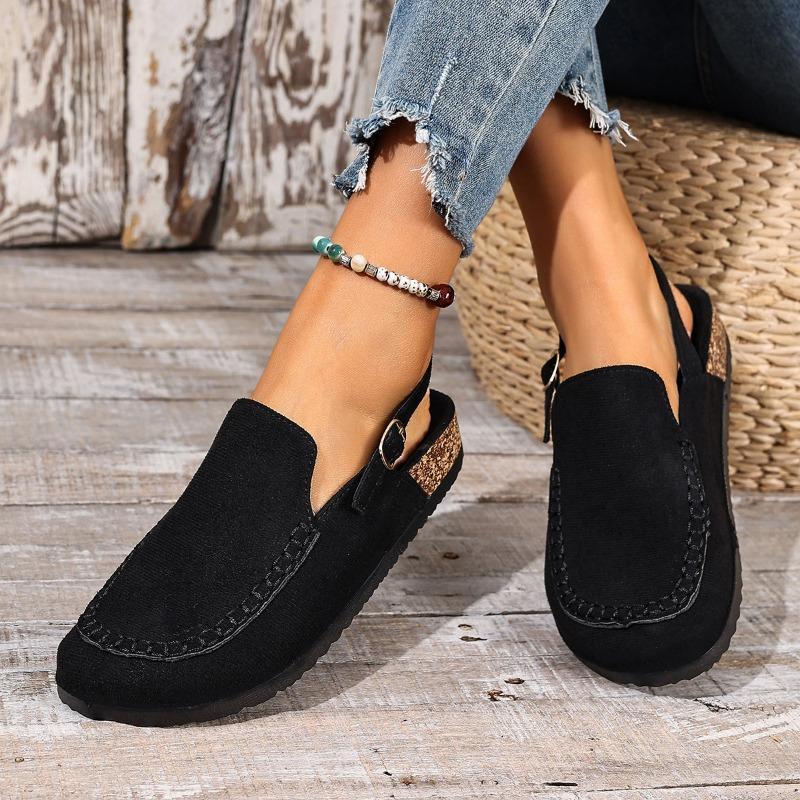 New Women's Shoes with A Large Toe Cap and An Empty Back, Comfortable Soft-soled Suede, Retro Style