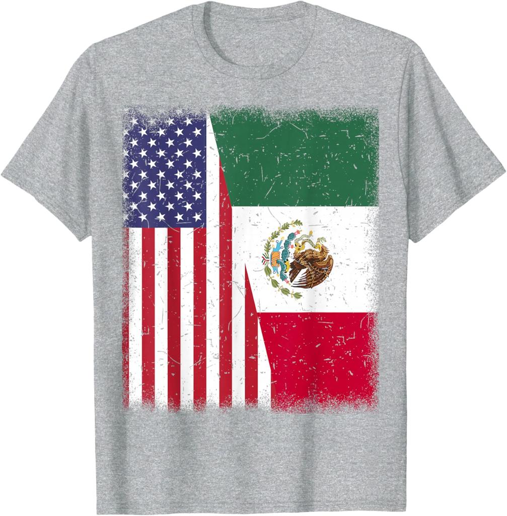 Mexico Half American Flag Mexican Independence Day TShirt 100 Cotton ONeck Short Sleeve Summer Casual Mens Tshirt Streetwear