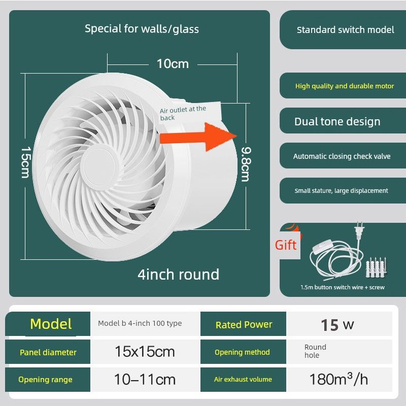 Powerful Silent Bathroom Exhaust Fan for Home Use, Dual-Direction Wall-Mounted Toilet Extractor Fan, Kitchen Air Intake Fan