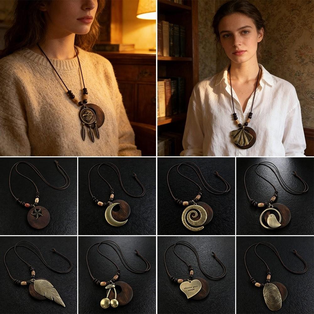 Boho Sweater Chain Hollow Leaves Clothing Pendant Vintage Necklace  Gifts