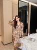 Autumn Ice Silk Pajamas Women's New Retro Printing Comfortable and Cool Long-sleeved Trousers Loungewear Suit Can Be Worn Outside