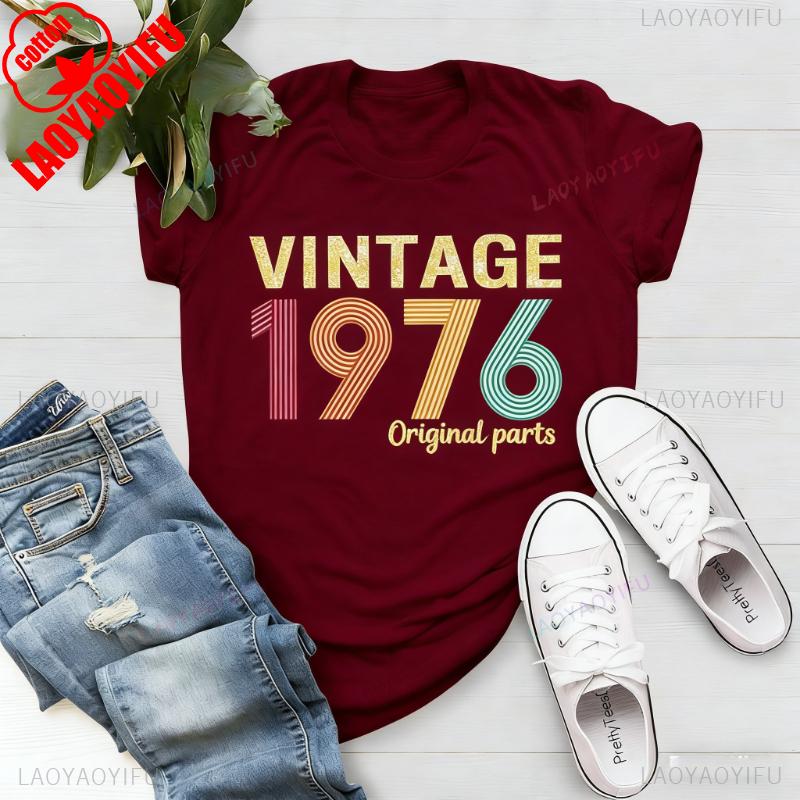 Oryginalna Część 1976 Retro Koszulka Vintage Urodzony w Dla Kobiet Prezent na 49. Urodziny dla Unisex Drukowana Koszulka T-shirt Topy Uniwersalne T-shirty