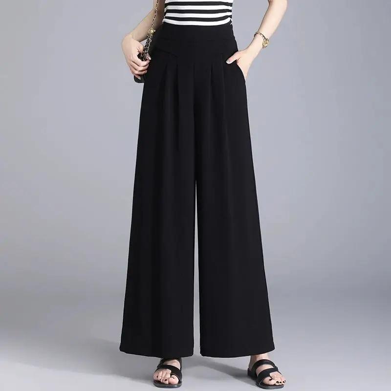 

Новий Тонкий Стиль Вільні Еластичні З Високою Талією Дев ятиточкові Повсякденні Звисаючі Модні Штани-спідниця з Широкими Штанинами Жіночі Літо XL чорний