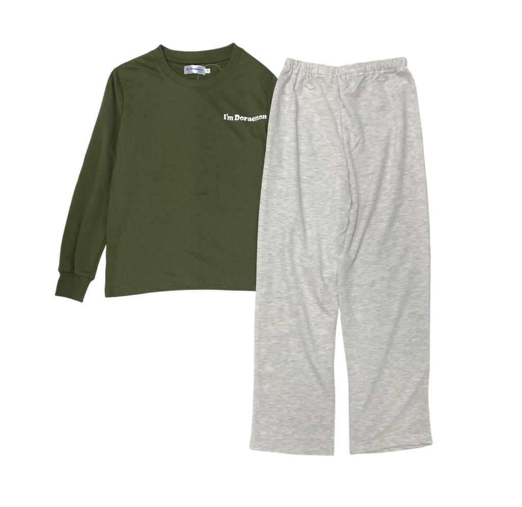 Takihyo Pajama Doraemon Loungewear Sweatshirt Mini Fleece and Cotton Features and Green "I'm DORAEMON" Set, Set, Women's, Blend, Nobita, Shizuka,