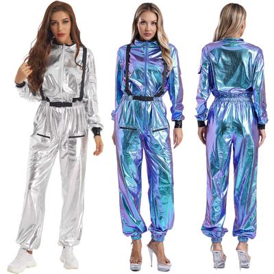 Dámský kostým astronauta Metalická kombinéza S rolákem Dlouhý rukáv Kombinéza na zip Cosplay