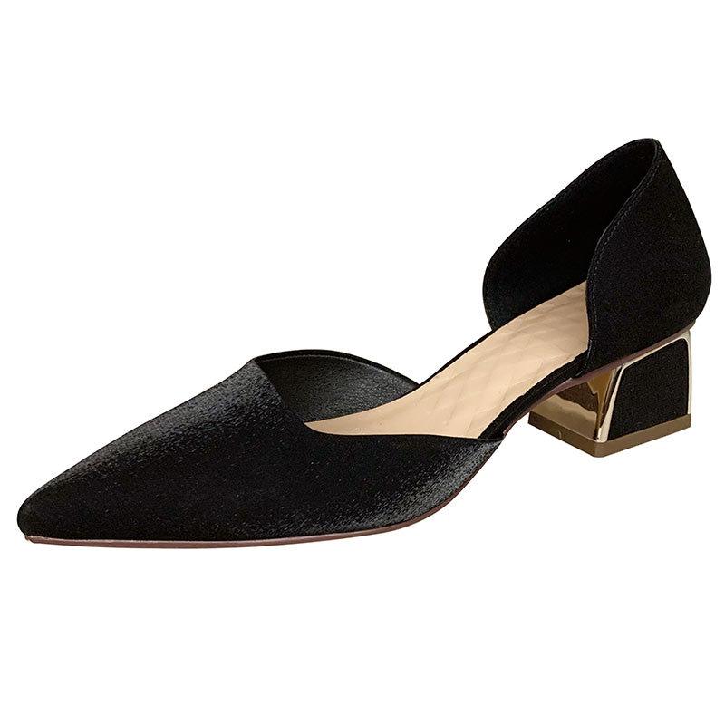 French Hollow Sandals Summer 2025 New Women's Shoes Medium Heel Thick Heel Pointed Single Shoes Bag Head Fairy Style Shoes