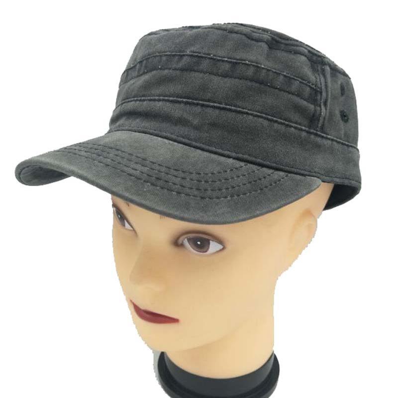 New Washed Cotton Flat Top Hat Retro Unique Design Baseball Cap Adjustable Women Men Cadet Army Hats Bone Man Cap Four Seasons