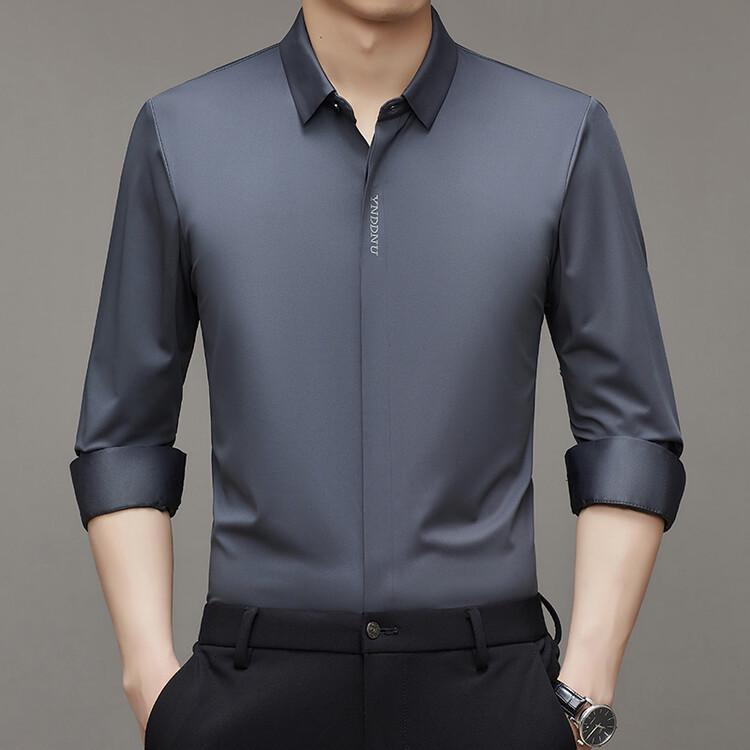 2025 Spring Men's Light Luxury Long-Sleeve Seamless Business Shirt - Solid Color