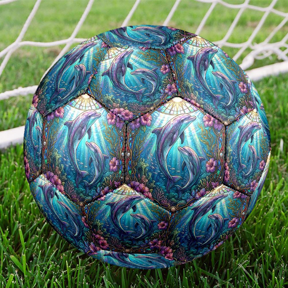 1pc Glass Dolphins Theme Soccer Ball Football, Size 5, Lightweight PVC, Outdoor Training Soccer Ball,Sports Gift t61432