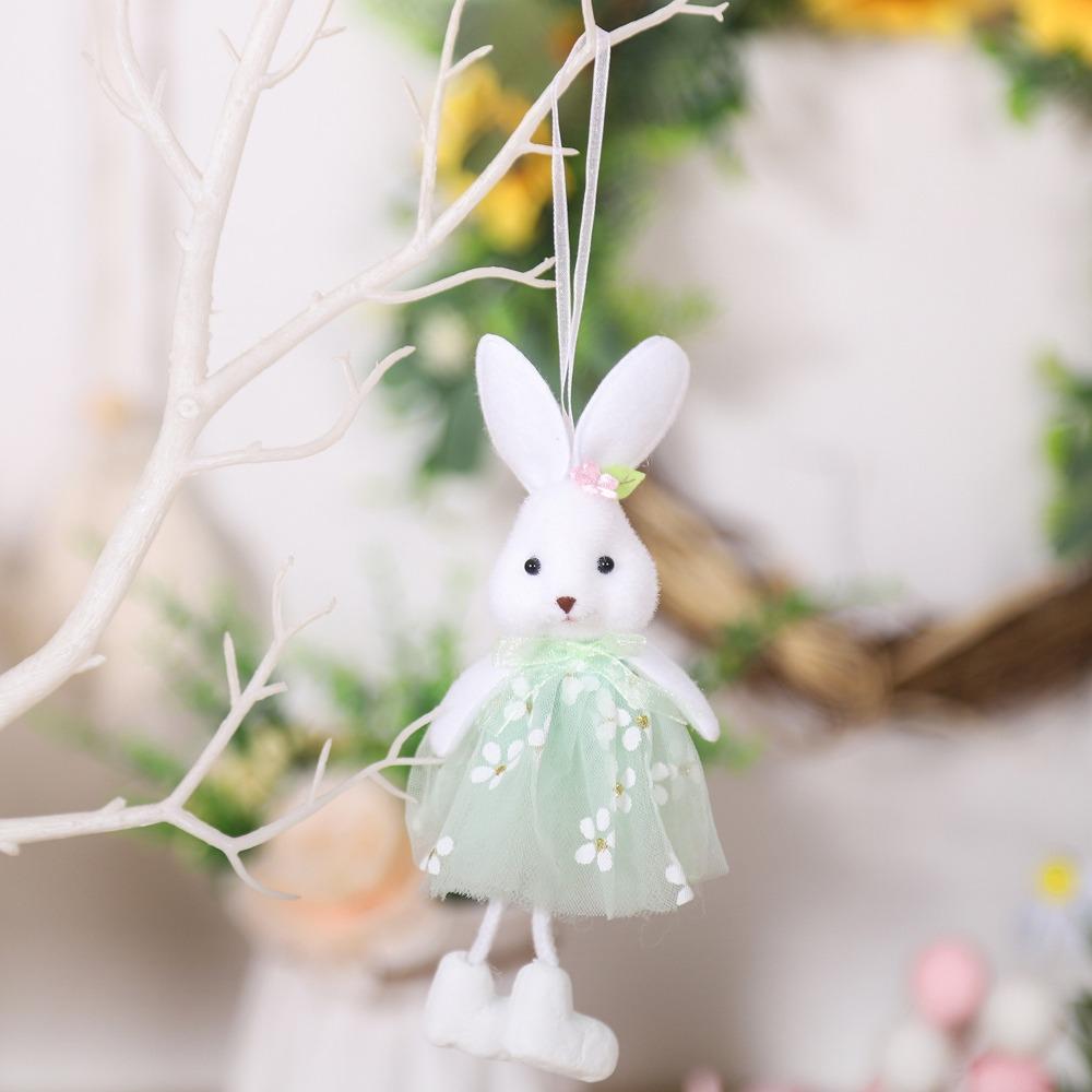 

Multi-Color Rabbit Fairy Ornament Yarn Skirt Flower Dress Bunny Festive Gift 5.91x3.15x1.18 in зелёный