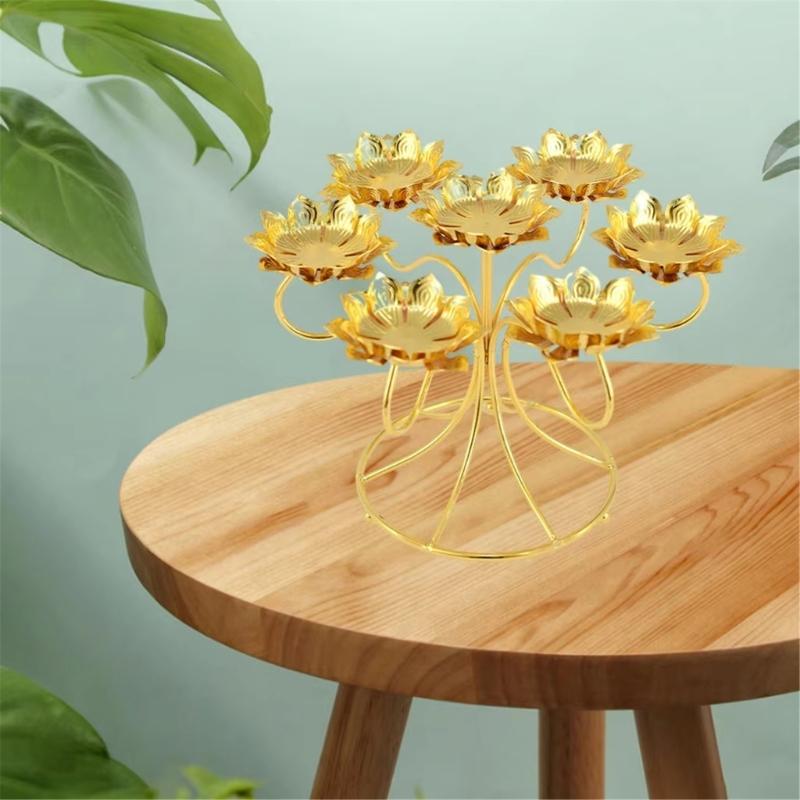 Butter Lamp Holder Coppers Candlestick Candle Holder Seven Lamp Holder Lotuses Buddhas Lamp Base