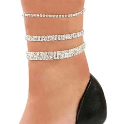 Huitan Silver Color Rhinestone Elastic Bracelet Anklet for Women Simple Stylish Female Foot Accessories Party Gift Bling