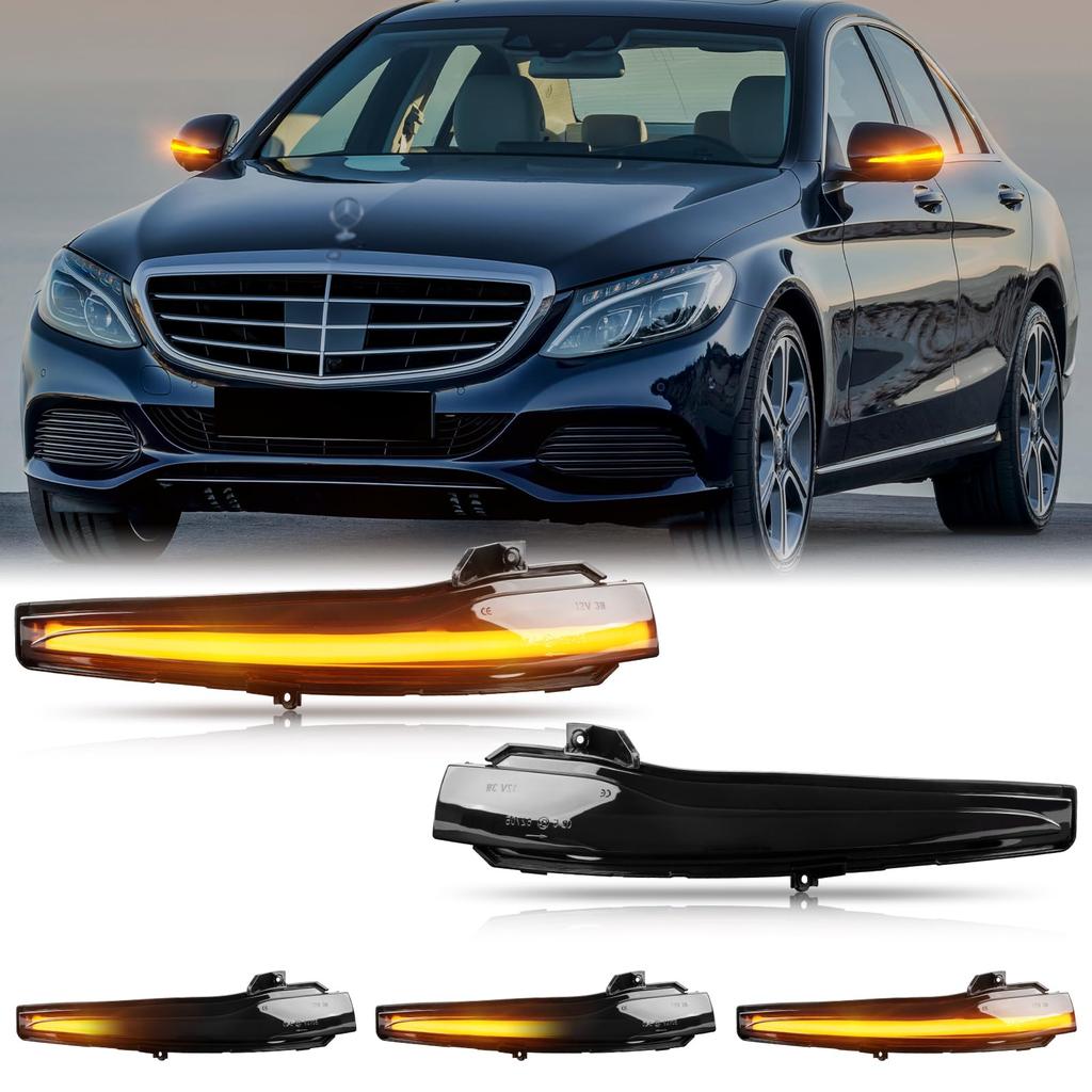 POPMOTORZ LED Door Mirror Sequential Turn Signals for and Left and Right Set with Smoked Vehicle Inspection Compliant Mercedes-Benz W205, S205, C205,